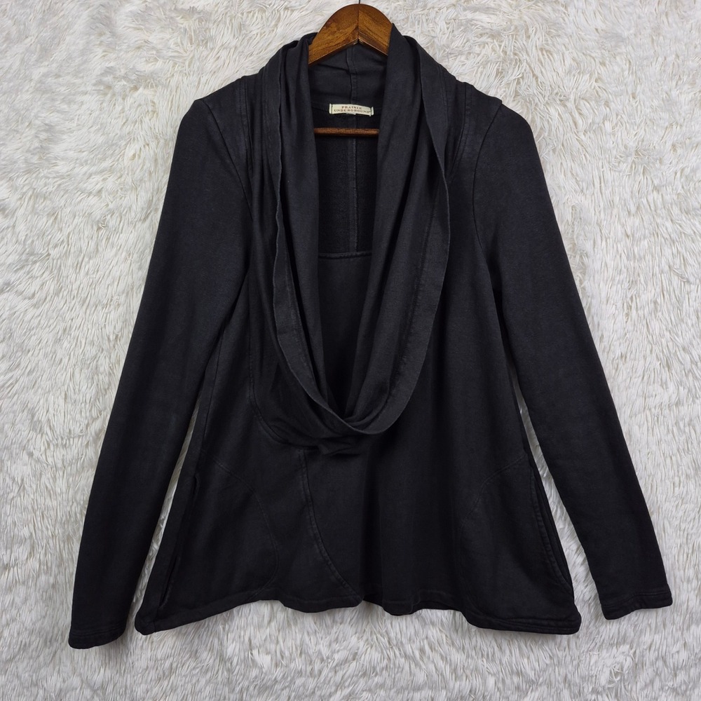 Prairie Underground Black Draped Cowl Neck Long Sleeve Cotton Hemp XS Orbit Top